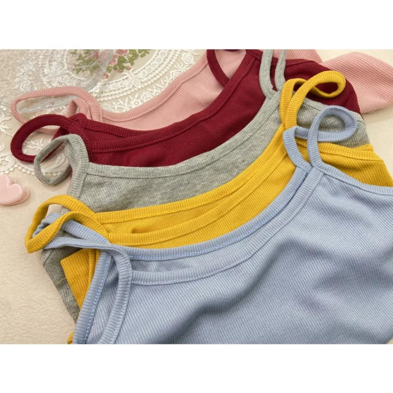 Summer New Solid Color Small Camisole for Girls and Students, with A Slimming Look and A Versatile Thread Vest. Short Base Shirt