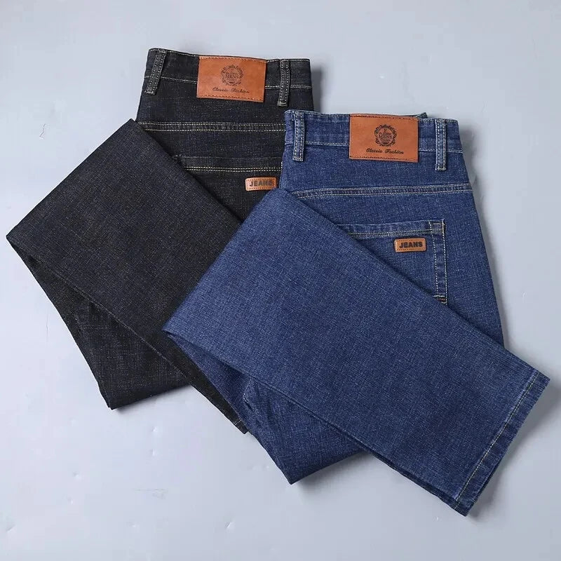 2025 JEAN New Business Men's Jeans Casual Straight Stretch Fashion Classic Blue Black Work Denim Trousers Male Brand Clothing ﻿