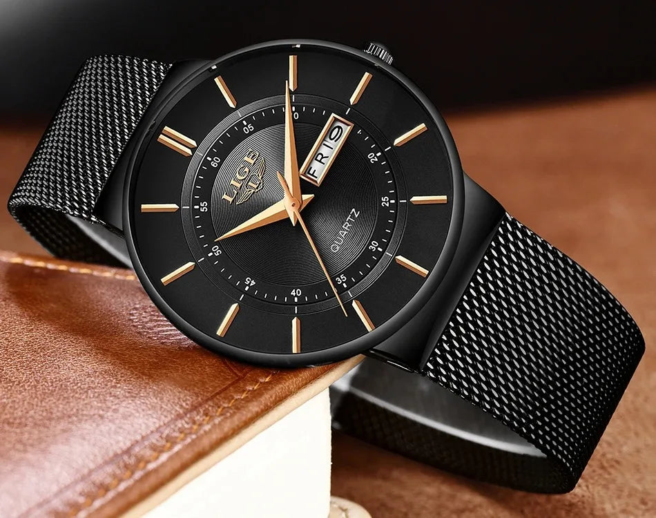 LIGE Fashion Man Watch Waterproof Sport Calendar Quartz Watch Men Top Brand Luxury Steel Strap Men's Watches Relogio Masculino