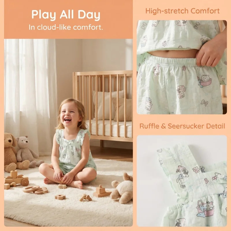 2026 Summer Girls Casual Clothes Set Strap Dress Top Floral Print Shorts Outfits Skin Friendly Playwear 2-8Y Kids Suits