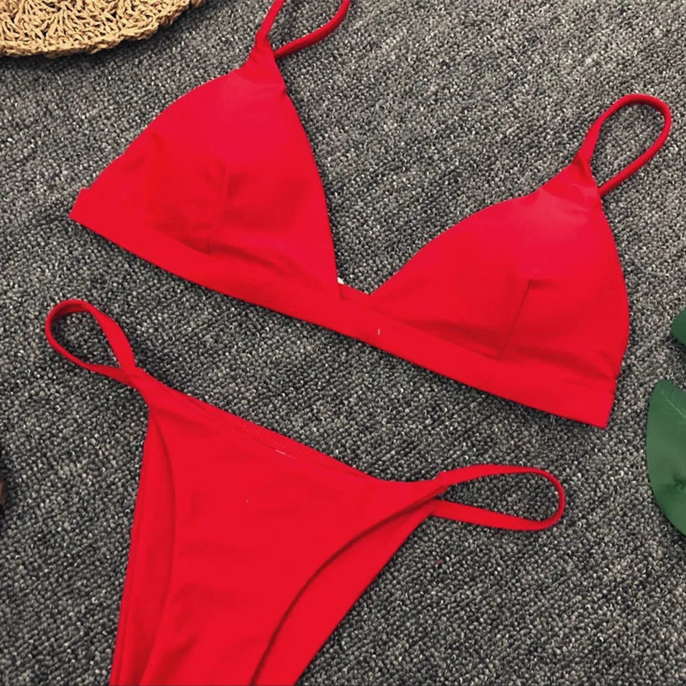Women'S Swimsuit Bikinis Set Women Sexy Pink Bandage Ladies Thongs Solid Two Piece Suit Female купальник Traje De BañO Mujer