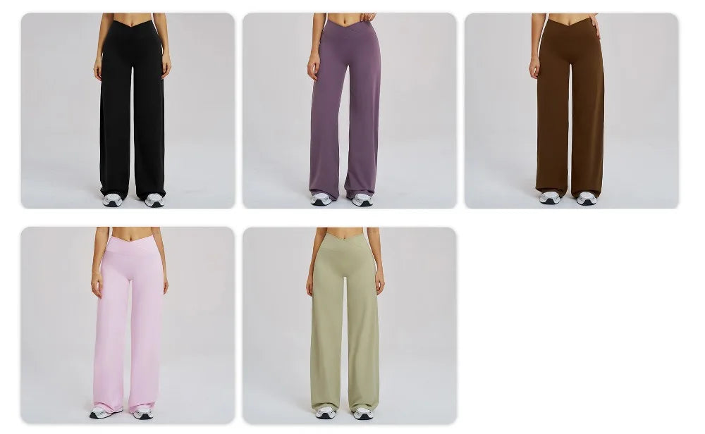 Yoga Set - Backless Bra + Cross Waist Wide Leg Pants Fitness Suit, Jogging Tracksuit Active Wear Workout Loungewear Sports Gym