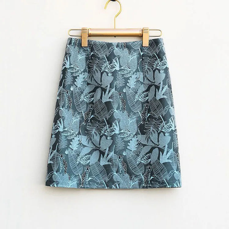 Autumn 2023 High Waist A-line Skirts Light Mature One Step Skirt Ladies Medium Length Retro Wrapped Hip Skirt Jacquard Skirt