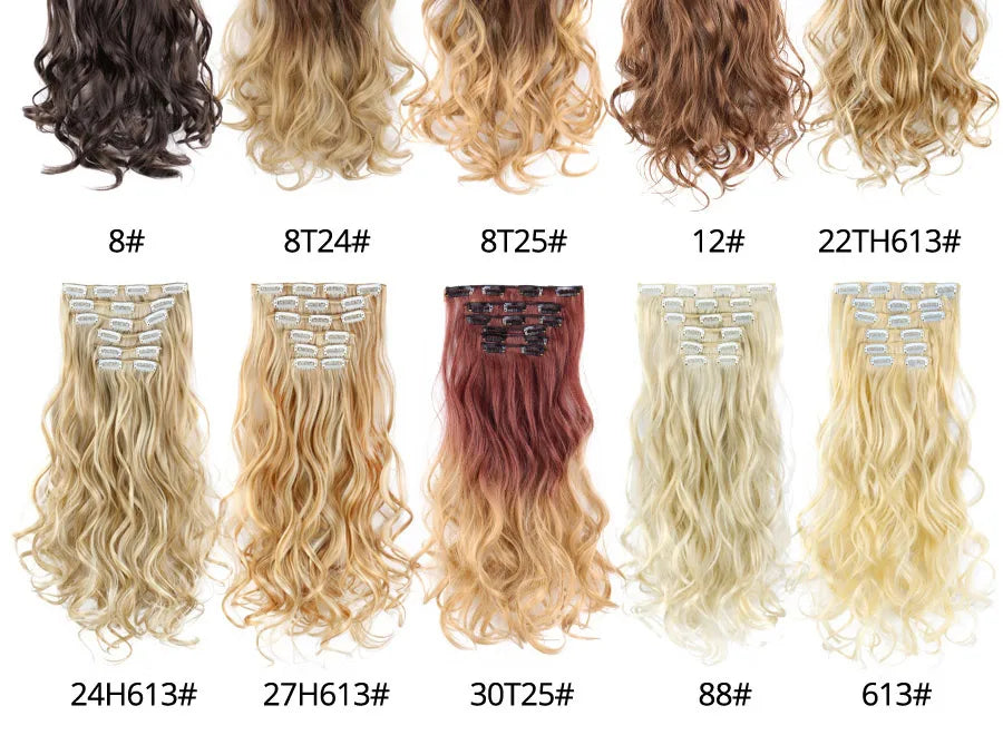 22 Inches Synthetic Long Straight Hairstyle 16 Clips 6Pcs/Set Hair Extensions Blonde Black Hairpieces Heat Resistant For Women