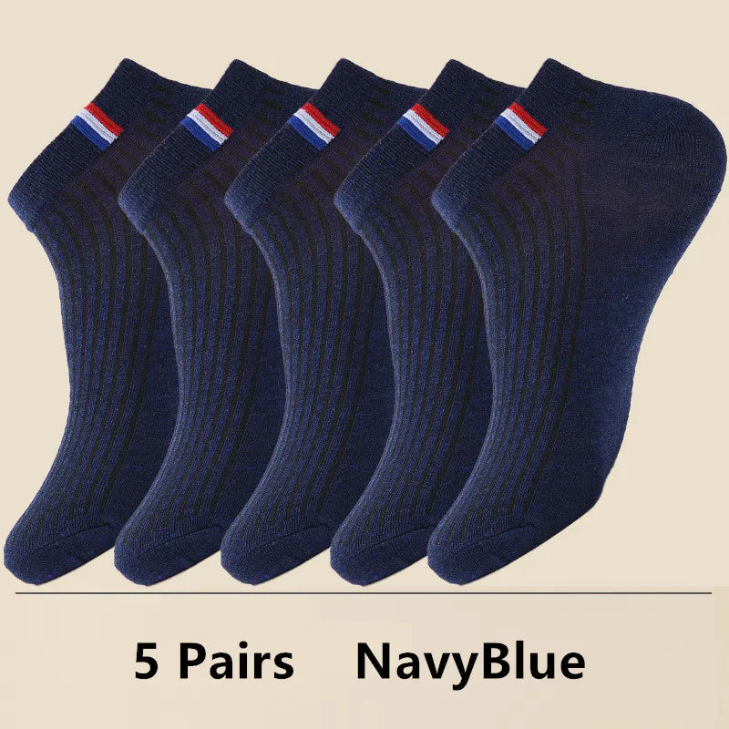 5 Pairs Thin Boat Socks Summer Blending Plain Color Mens Casual Breathable Sweat Absorbing Calibration