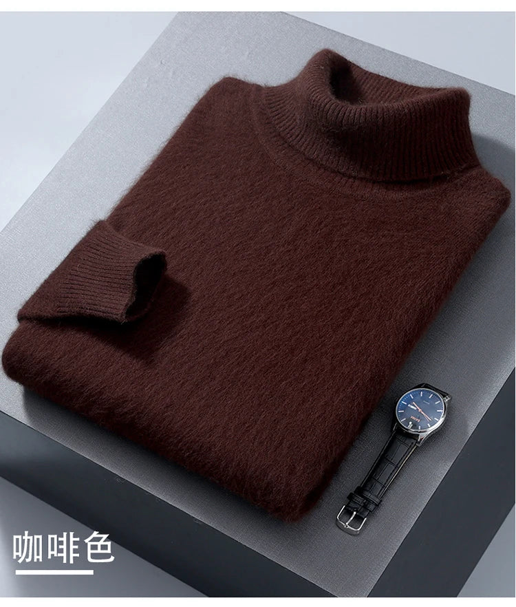 Men's 100% Mink Cashmere Sweater High Lapel Thick Knitted Pullover Casual Large Size Middle-Aged Sweater Autumn Winter New Tops
