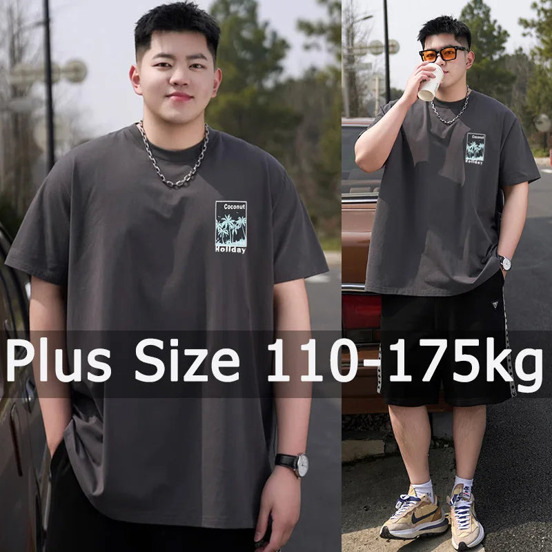 Men T Shirt Printed Popular Tees Big Size 110-175kg 6XL/7XL Plus Size Fashion Cotton Round Neck Short Sleeve Oversized Tops