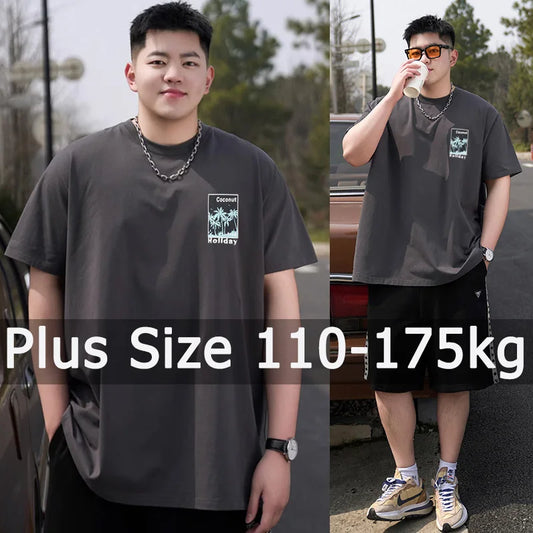 Men T Shirt Printed Popular Tees Big Size 110-175kg 6XL/7XL Plus Size Fashion Cotton Round Neck Short Sleeve Oversized Tops