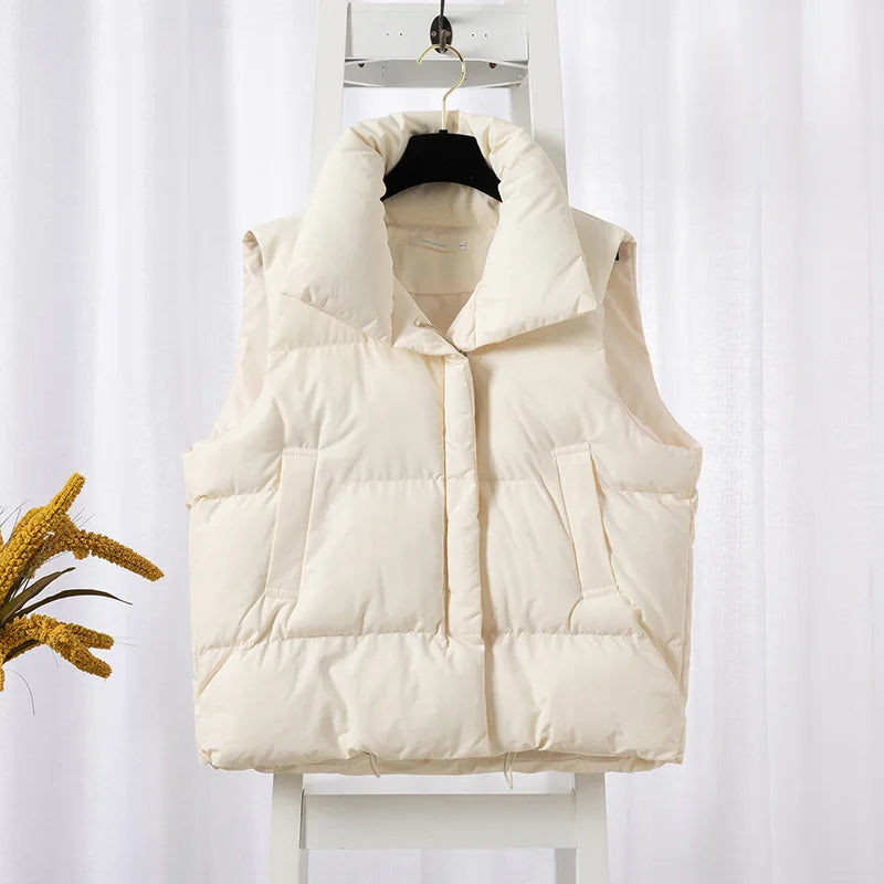 Women Zippered Cotton Vest Winter Autumn Sleeveless Waistcoat Jacket Vintage