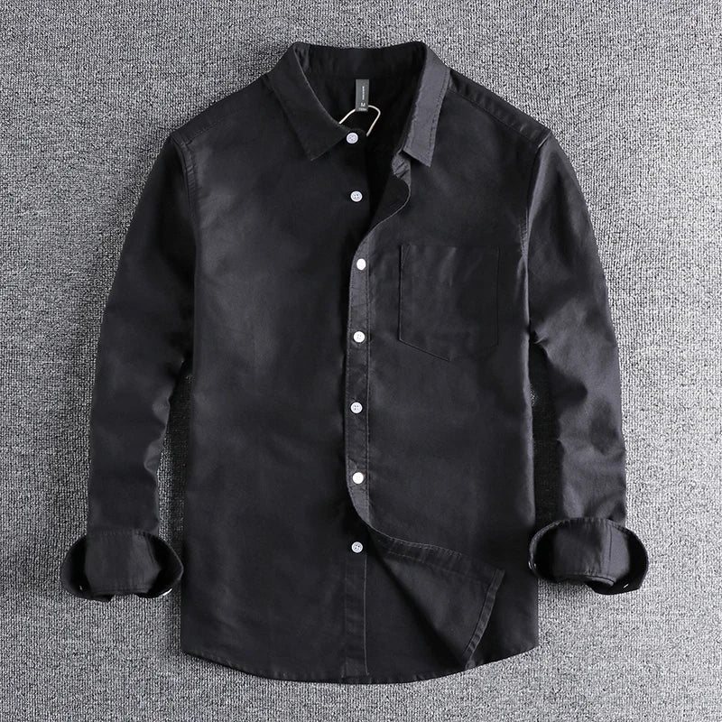 Washed Oxford fabric base simple pocket long sleeve shirt men's casual jacket