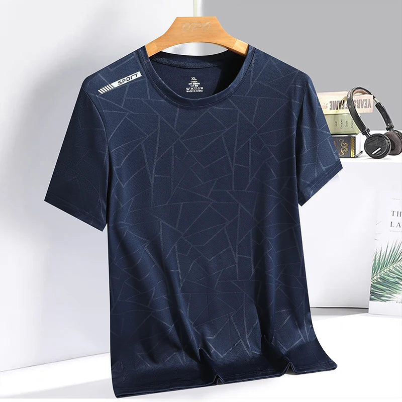 Summer ice silk short sleeved T-shirt for men and women, quick drying and breathable sports top, outdoor running duanT