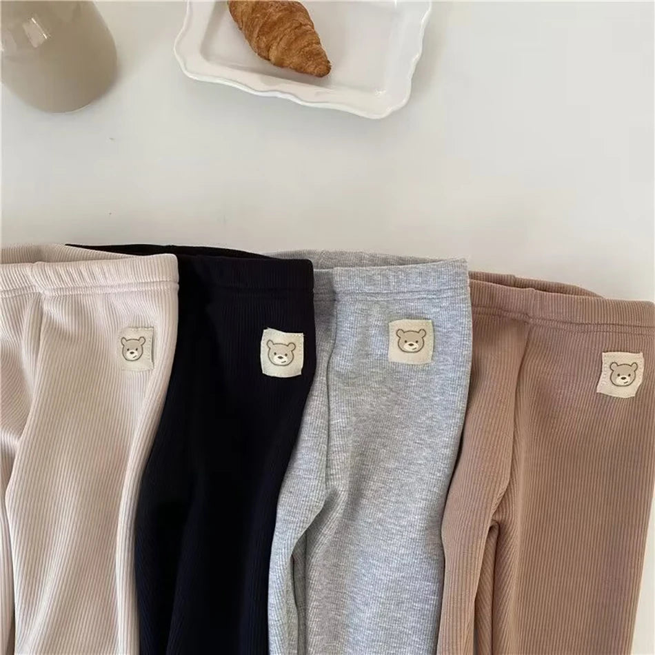 Plush Pants for Kids 1-8 Years Soft Warm Solid Color with Animal Cartoons Stretchy Comfy Winter Trousers for Boys and Girls