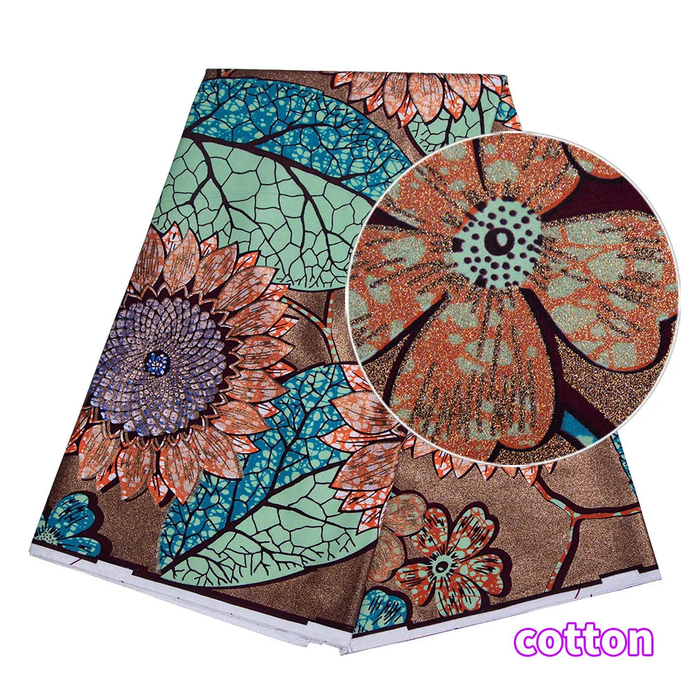 African Wax Print Fabric – 100% Cotton Ankara with Gold Foil Shimmer, 6 Yards/Roll, for Dresses, Headwraps & Fashion Garments