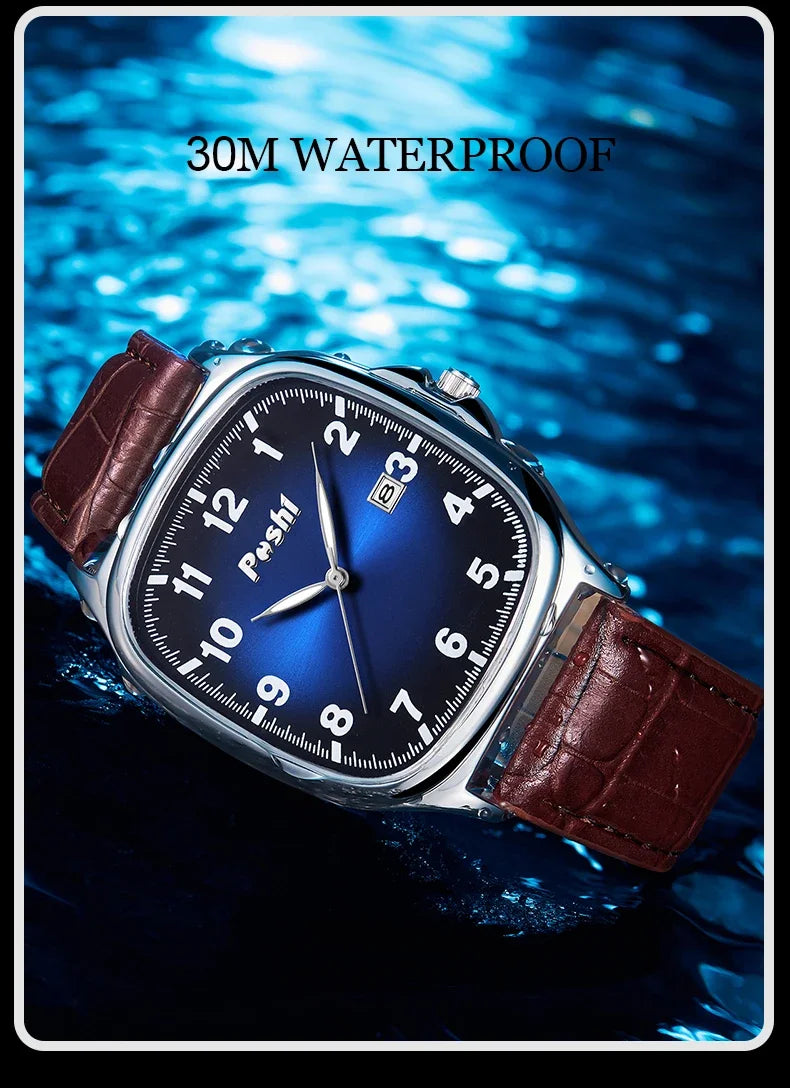 POSHI Men's Quartz Watches Leather Strap Casual Men Wristwatch Waterproof Date Luminous Luxury Business Watch for Man Male Gifts