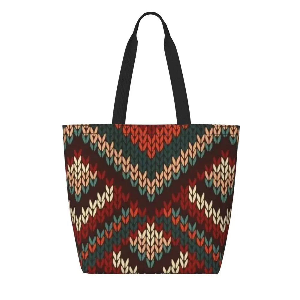 African Ankara Prints Grocery Shopping Tote Bags Women Geometric Ethnic Art Canvas Shoulder Shopper Bags Big Capacity Handbag