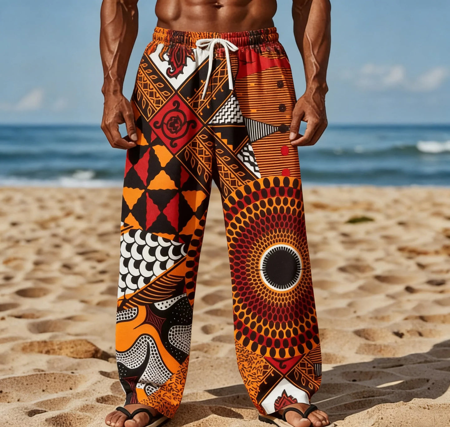 Men's Summer New Style Long Trousers With African Tribal Print Casual Pants