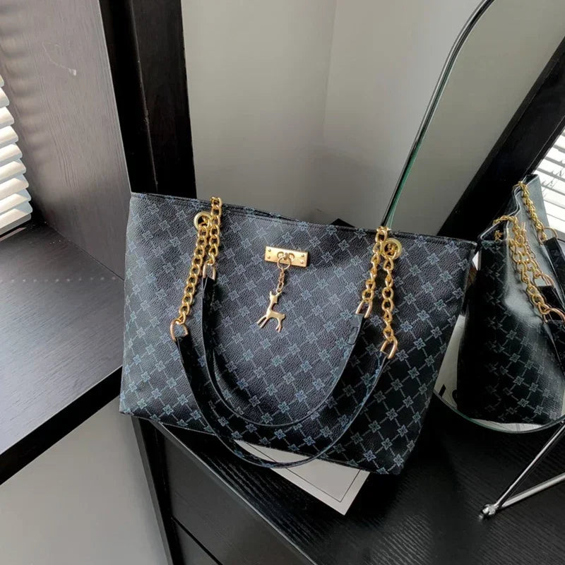 Presbyopic Handbag Luxury Design Large Capacity Handbag Women Fashion Printing Shoulder Bag Trendy Shopping Bag With Pendant
