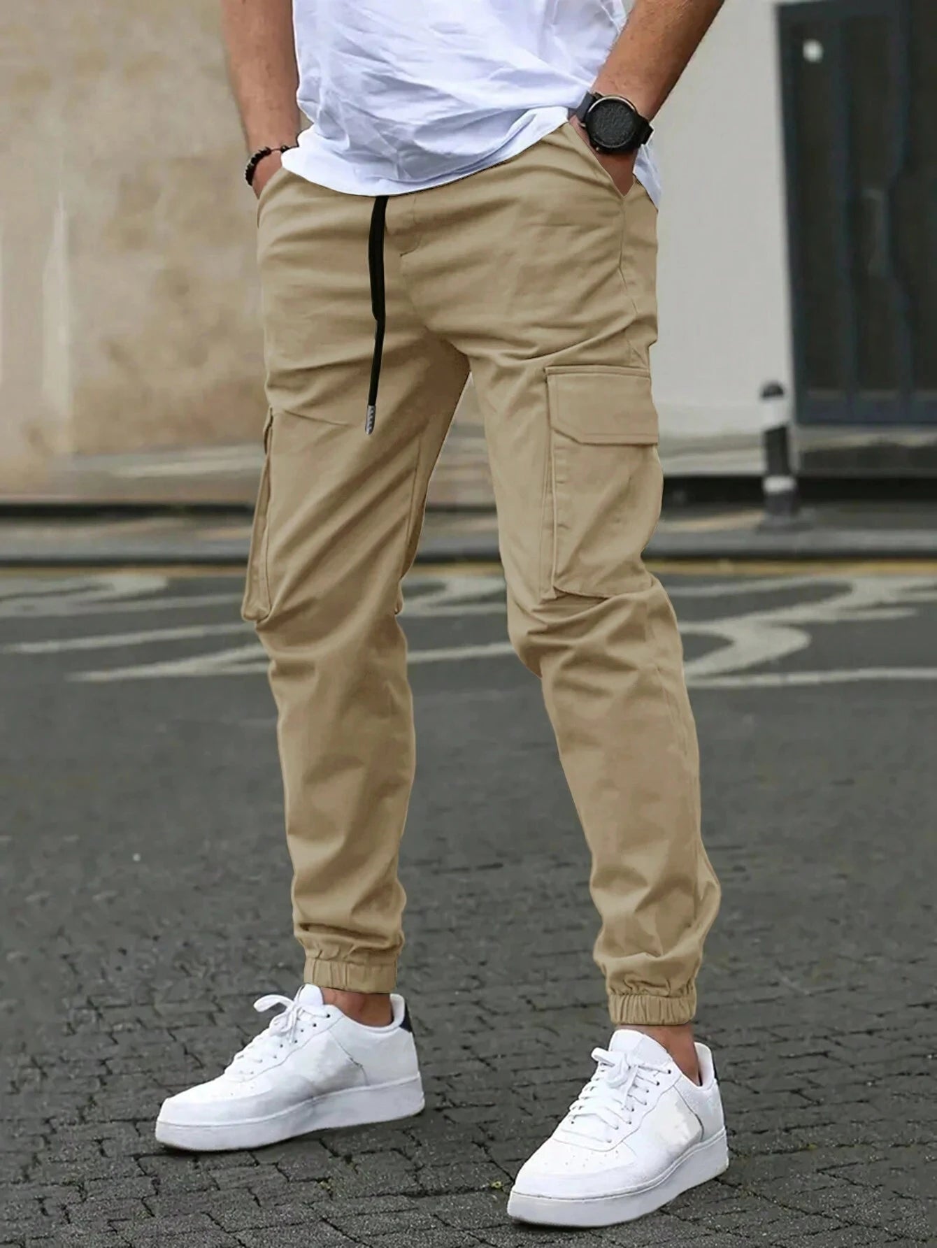 Men's Casual Cargo Pants Sweatpants Outdoor Bunched Long Trousers Autumn Multi-Pocket Durable Workwear Joggers Streetwear