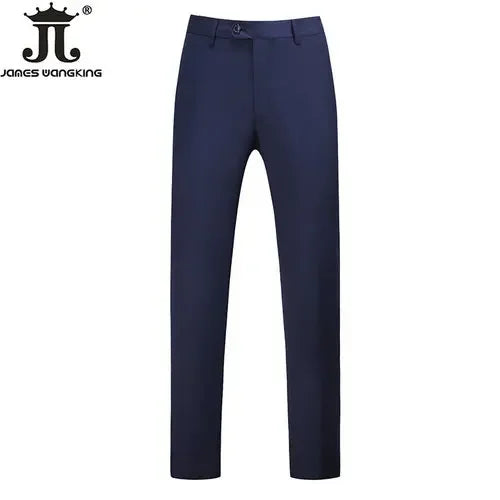 British Style Solid High Waist Trousers Men Formal Trousers High Quality Slim Fit Business Casual Suit Pants Groom Wedding Dress