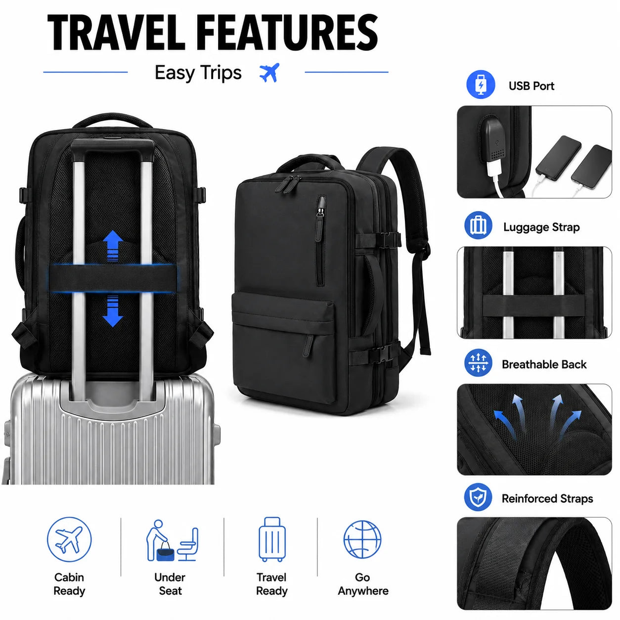 Buylor Travel Backpack Women Easyjet Backpack 45x35x20 Cabin Luggage Backpack for Airplane Large Capacity Carry On Laptop Bags