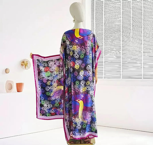African Print Casual Dress Women's Short Sleeve Printed Maxi Dress Loose Fit Dress Oversized Boho Summer Fashion Kaftan Dress