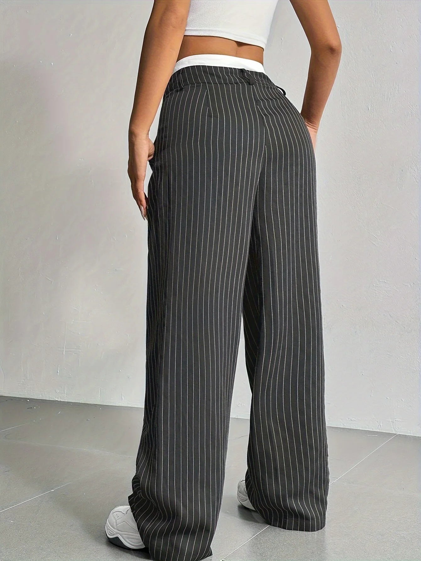 Fashion Pants Women's Stripe Straight Pants 2024 Autumn Winter High Waisted Casual Suit Pants Office Lady Women Trousers Bottoms BAZAARHUBO