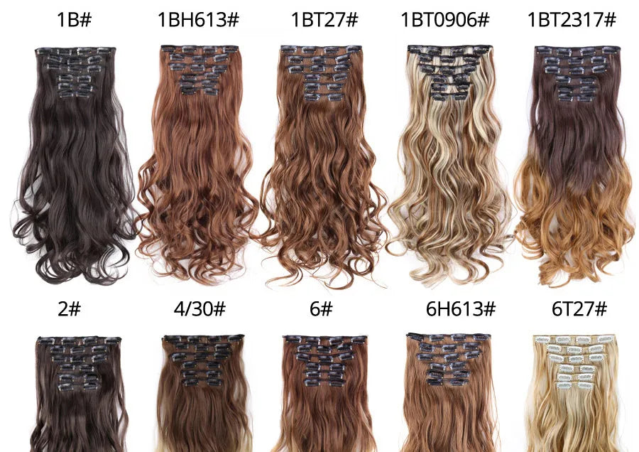 22 Inches Synthetic Long Straight Hairstyle 16 Clips 6Pcs/Set Hair Extensions Blonde Black Hairpieces Heat Resistant For Women