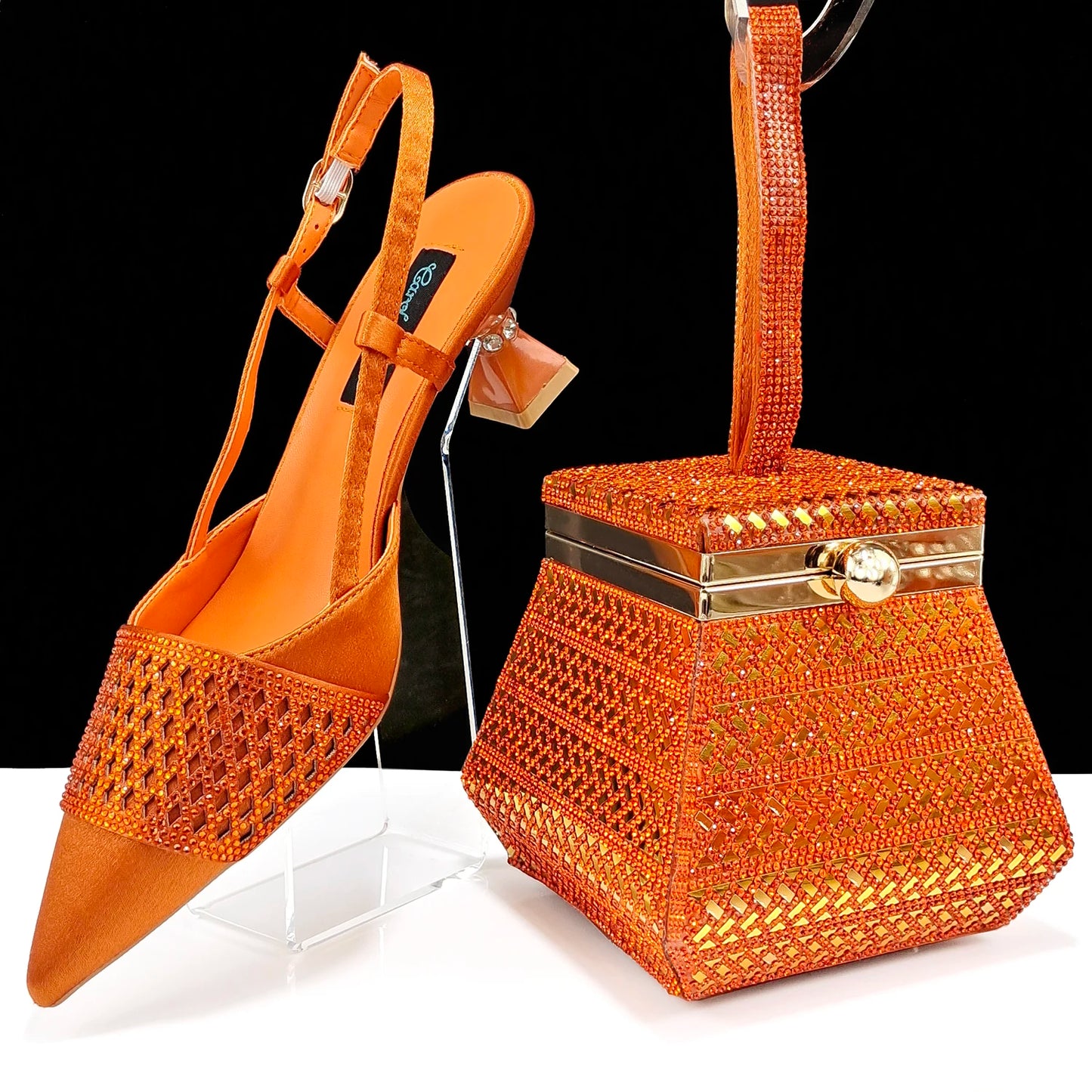 Nigeria Fashion Rhinestone-encrusted Ladies Party Shoes And Special bag High Heels And Dual Purpose Mini Bag Women's Shoes