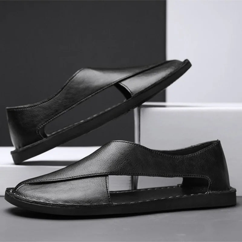Sandals Men Summer Genuine Leather Mens Shoes Youth Beach Shoes Lightweight Breathable Slippers Men's Sandal Low Top Mens Shoes