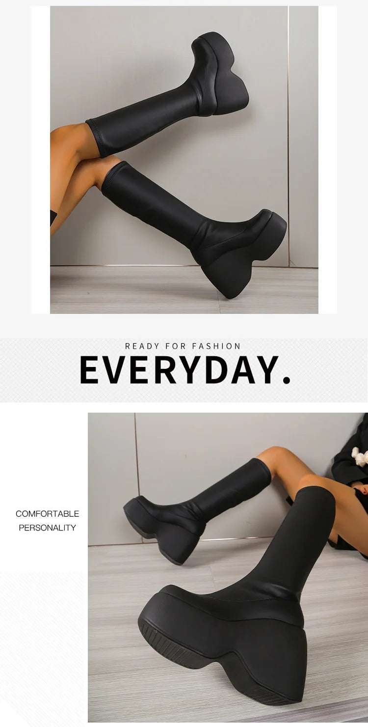 Brand Women Boots Gothic Style Platform Women Ankle Boots High Quality Walking Comfy Woman Shoes New Sexy High Heels Big Size 43