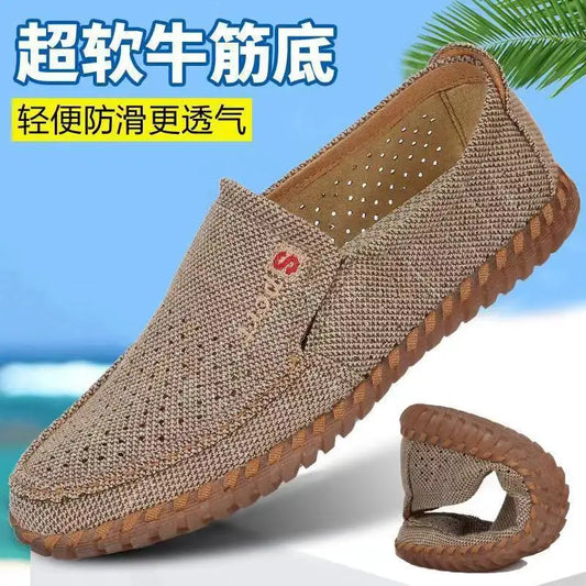 Men's Mesh Shoes Summer Hollow Out Breathable Casual Shoes Large Size Oxfords Bottom Work Shoes Soft Comfort  Flats Male Sneaker