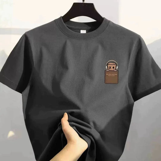 American Style Vintage Fashion Simple Design Print Cotton Men T Shirt Oversized Sports Short Sleeve Round Neck Couple Unisex Top