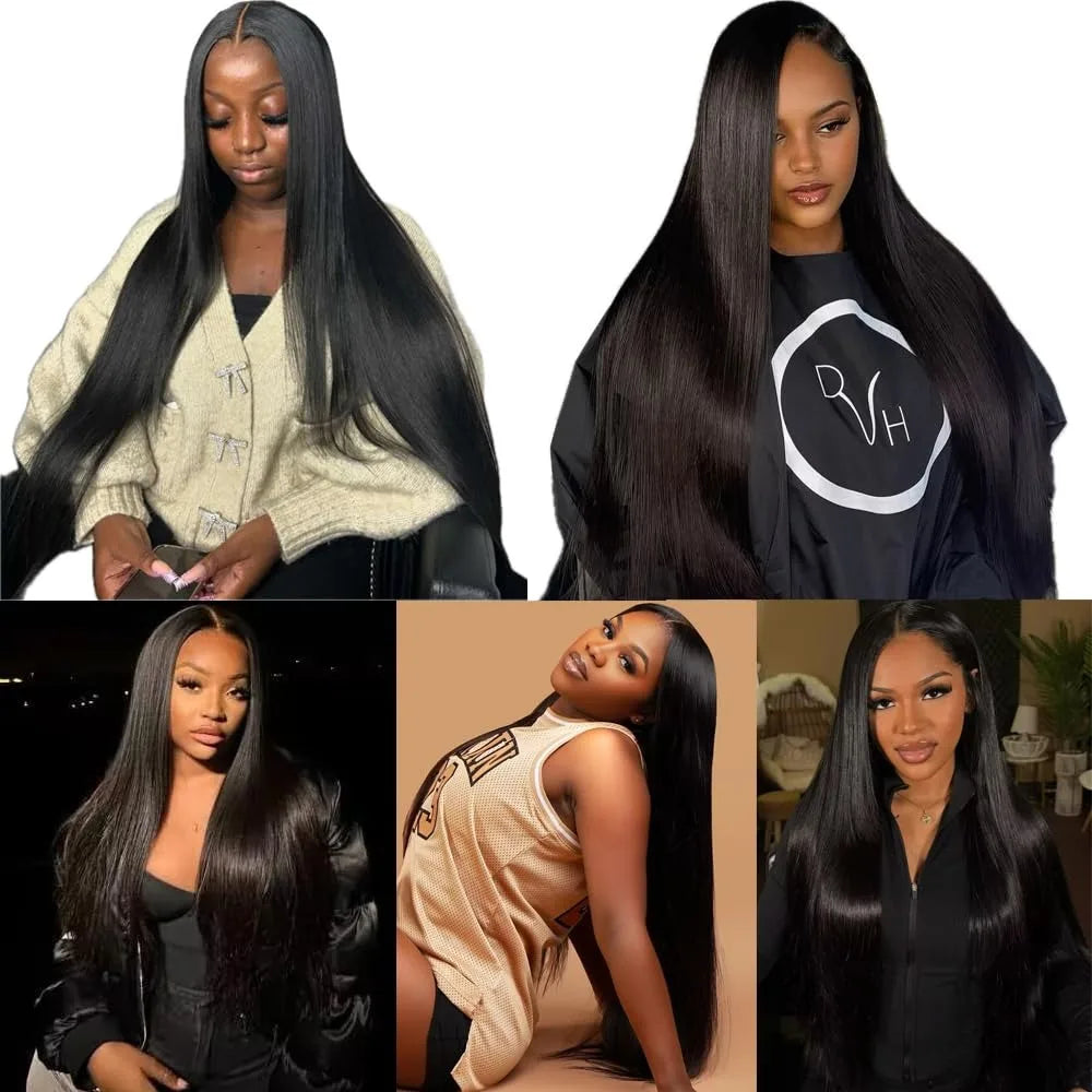 Human Hair Bundles Straight 12-32Inch Unprocessed Brazilian Hair Weave 3 Bundles Silky Black Hair Extensions Raw Quick Weave