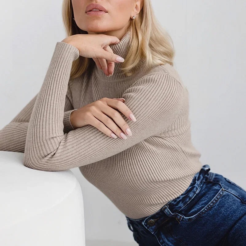 AOSSVIAO 2026 Basic Mock Neck Ribbed Sweaters for Women Cute Sexy Knitted Autumn Winter Warm Fitted Fashion Pullover Sweater