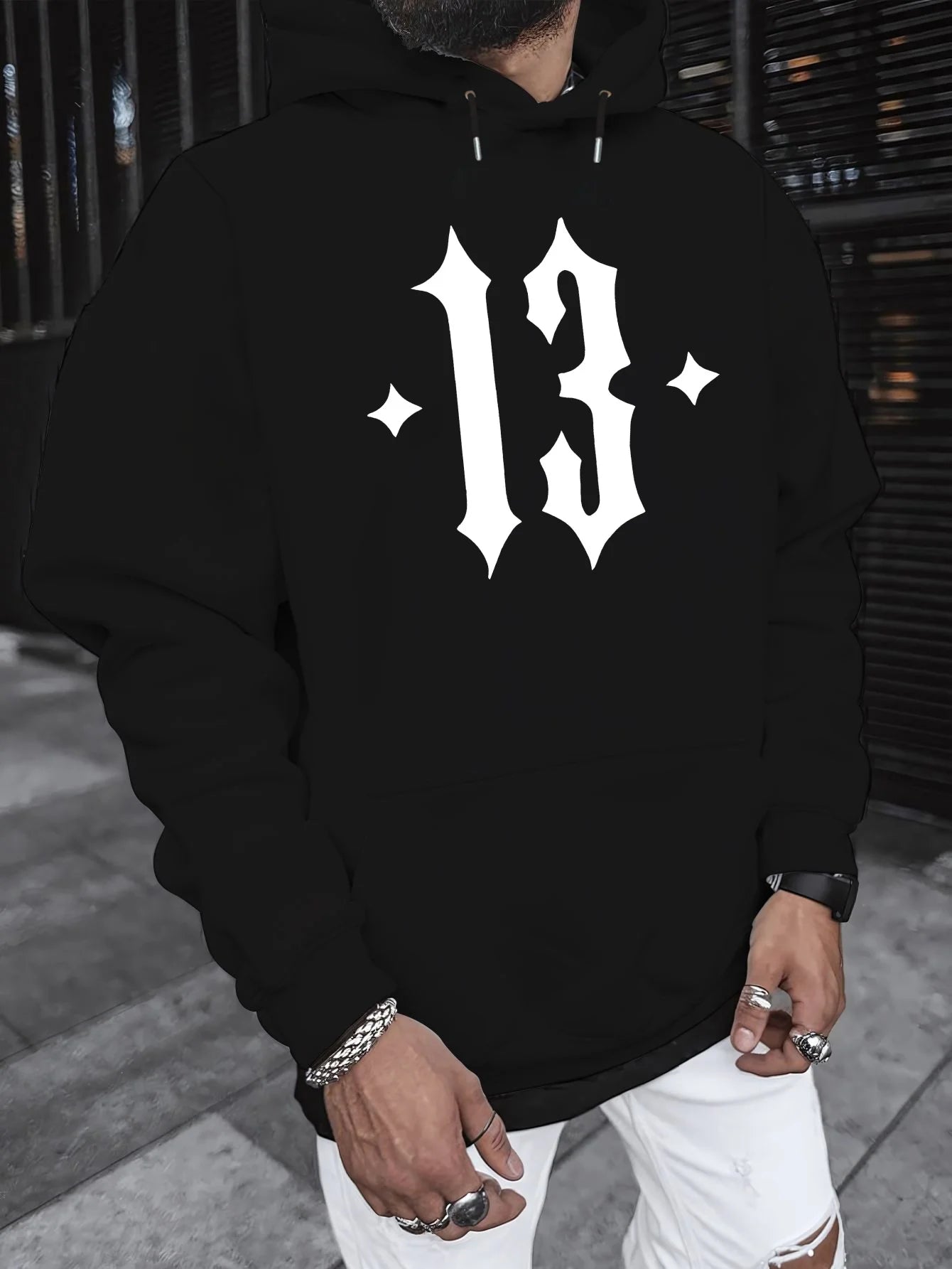 Men'S Hooded Sweatshirt with Number 13 Print - Casual, Comfortable Pullover for Fall and Winter, Long Sleeve Casual Style Top
