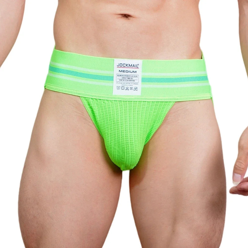JOCKMAIL Men Athletic Supporters Jockstrap Thongs Mens Underwear  Underpants Bikini  3" Elastic Waistband  Hombre Panties