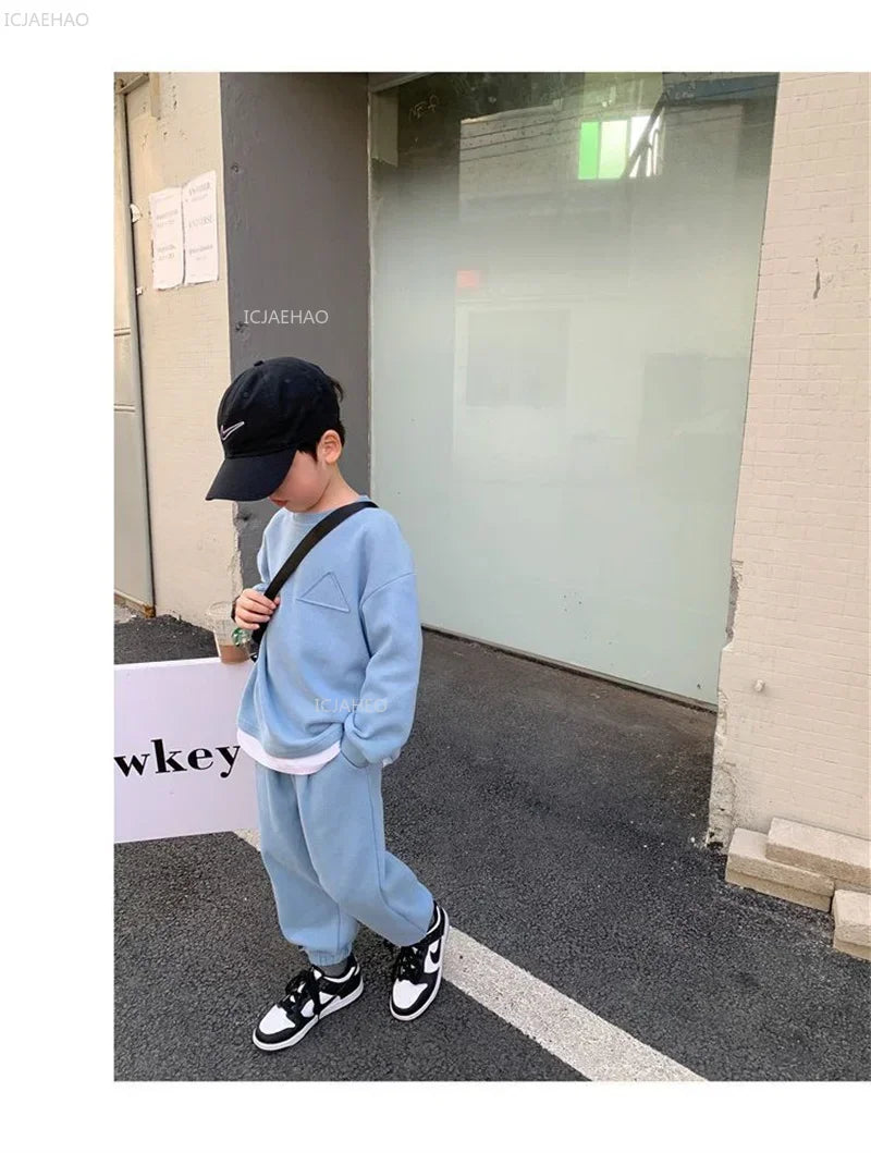 Children Fashion Clothes Suit Boys Casual Spring Sets Costume Kids Solid Colour Sweatshirts+Pants 2Pcs Simplicity Autumn Outfits