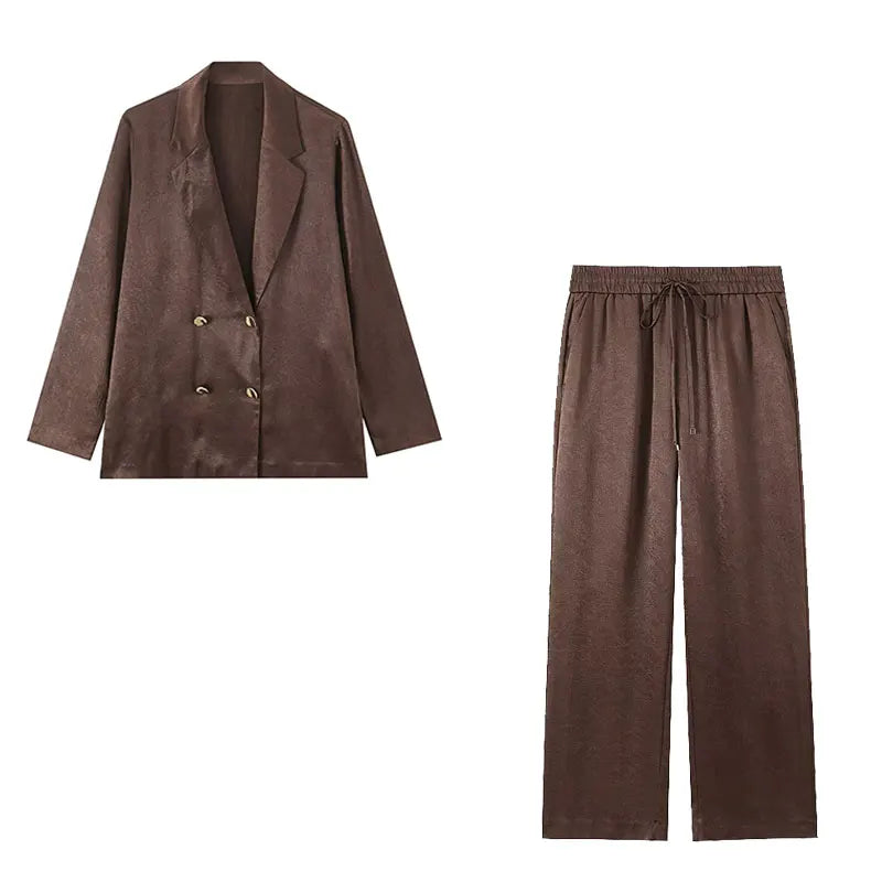 NLZGMSJ 2026 Spring Women Sets Wide Leg Pants Wrinkle Effect Oversize Office Jacket Coat Loose Blazer Suits OL Outfits