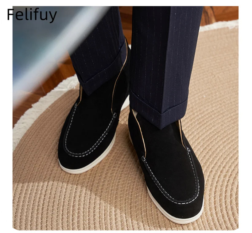 Autumn Men's Casual Soft Bottom Real Leather Shoes Slip-On High Top Daily Wear Shoes Comfortable Sheepskin Versatile Flat Shoes