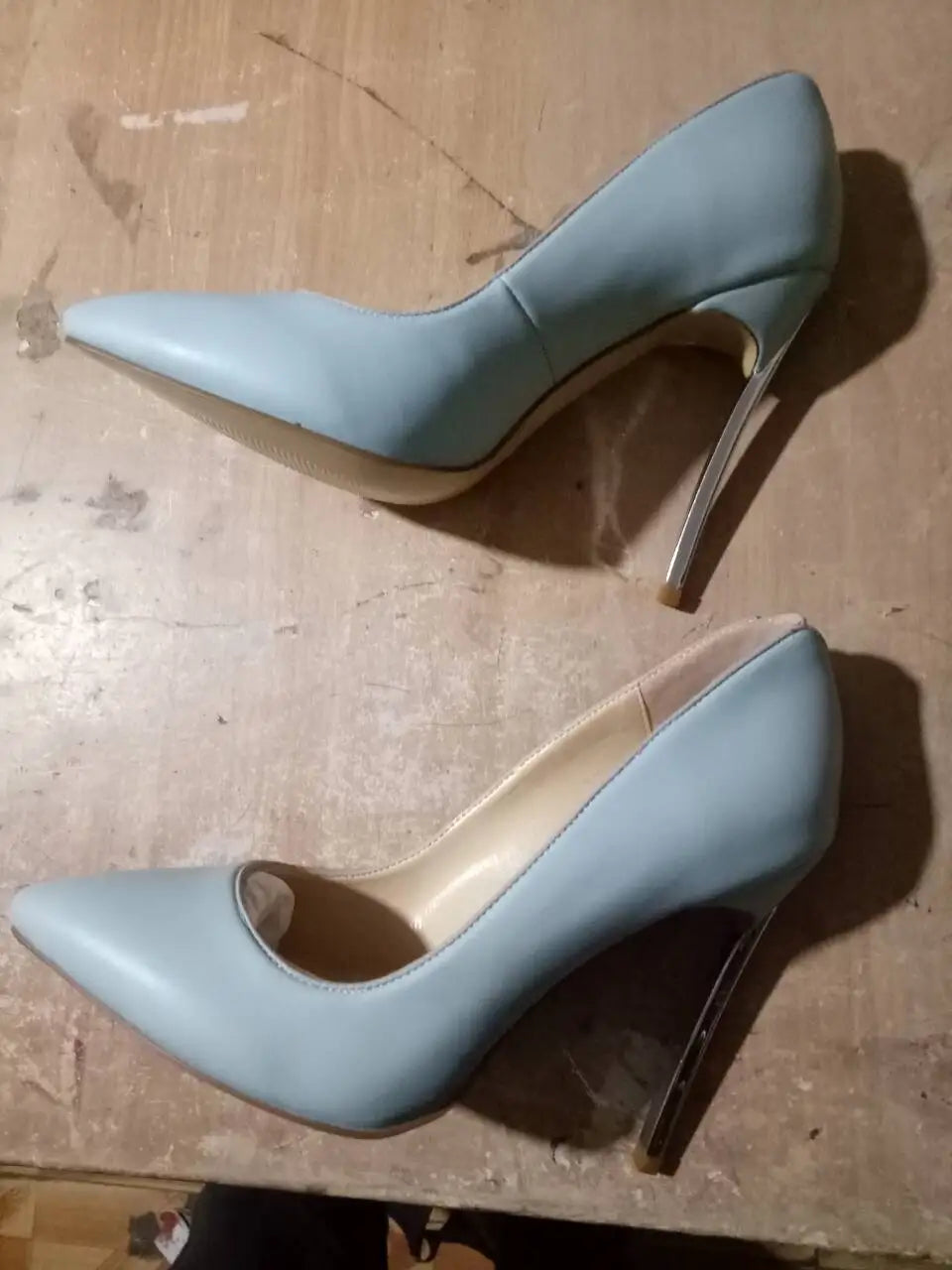 Spring and Autumn New Pointed Shallow Leather Single Shoes Metal Fine High Heel Banquet Dress Customized Large Size Women's Shoe