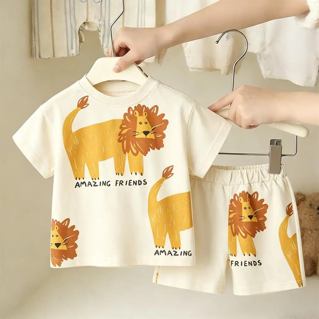 Casual Sports Clothes Short-sleeved Outfits For Kids Simple Fashion T-shirt Loose Shorts 2Piece Set Summer Clothes Boys Outfit