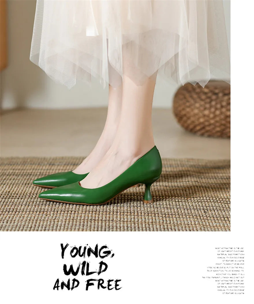 Soft Leather Concise Ladies Office Shoes 2026 Spring Shallow Comfort 6.0cm High Heels Women Pumps Dress Pointy Toe Wedding Shoes