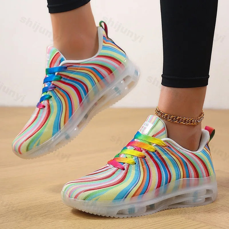 2025 Autumn Fashion Lace Up Women's Colored Low Top Casual Single Shoes Comfortable Versatile Mesh Breathable Non Slip Sneakers