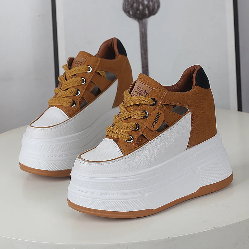 Spring and Summer Platform Casual Shoes Ultra High Heels Increase 12CM Small Hollowed Breathable Sandals
