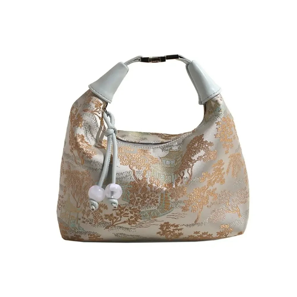 Fashion Embroidered Chinese Style Handbag Canvas Zipper Pea Purses Luxury Adjustable Cheongsam Bag Women