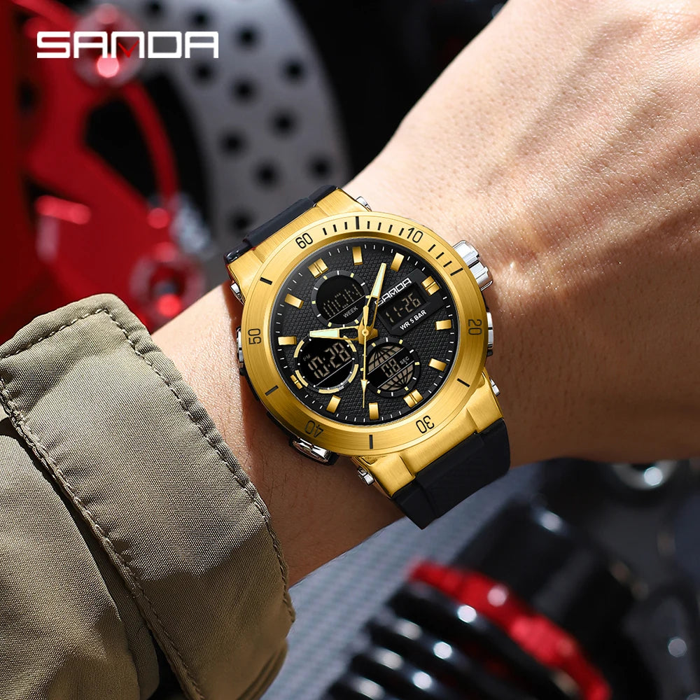 Fashion SANDA 2025 Top Brand 6191 Men New Countdown Stopwatch Waterproof Light Electronic Alarm Clock Time Led Digital Watches