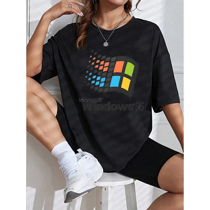 Windows 95 Vaporwave T Shirt Men Women's Crewneck  Windows 95 Classic Computer System Tee Shirts Summer Short Sleeve