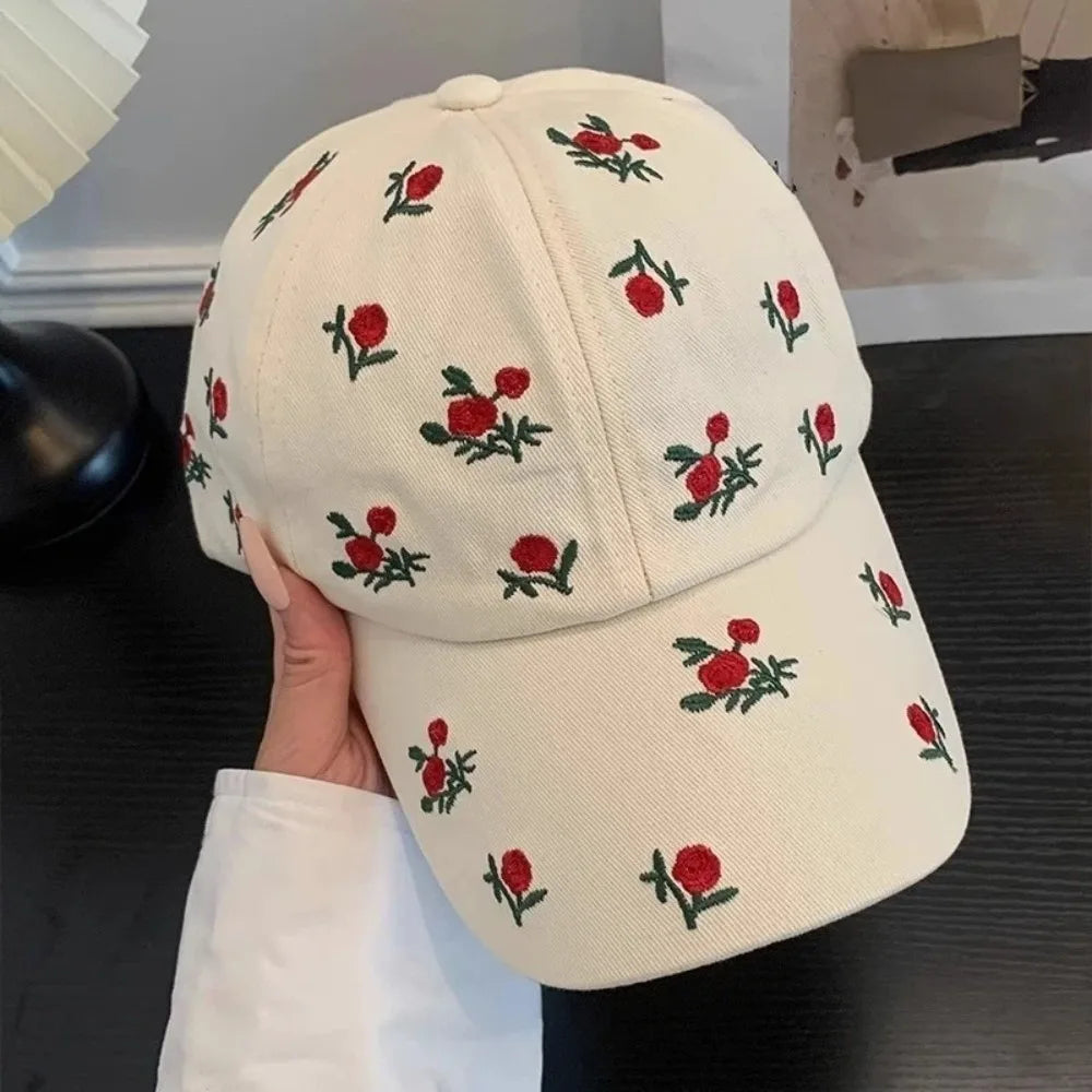Retro Sweet Style Embroidered Baseball Cap Sunshade Breathable Sun Protection Cap Sunade Dubill Hat Women BAZAARHUBO