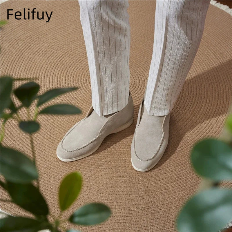Autumn Men's Casual Soft Bottom Real Leather Shoes Slip-On High Top Daily Wear Shoes Comfortable Sheepskin Versatile Flat Shoes
