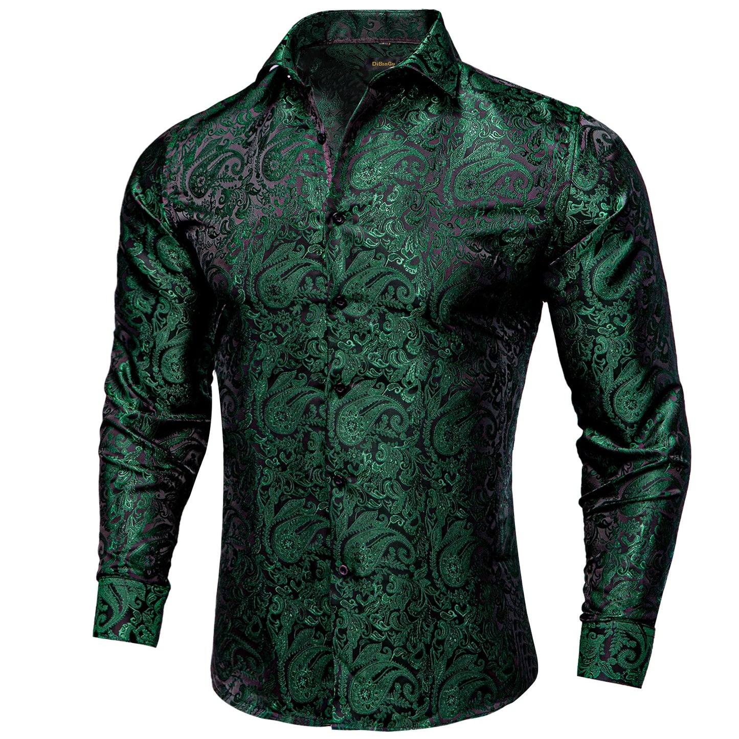Men's Long Sleeve Black Paisley Silk Dress Shirts Casual Tuxedo Social Shirt Luxury Designer Men Clothing
